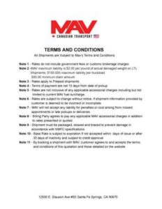 MAV Transport Terms and Conditions